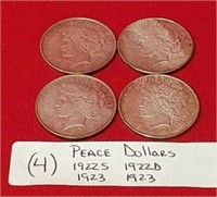 Four Silver Peace Dollars