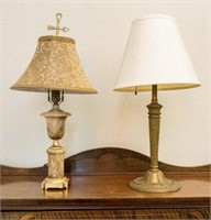 Two Antique Lamps, Alabaster and Cast Iron