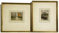 Lot of 2 Small Hans Figuera Colored Etchings.