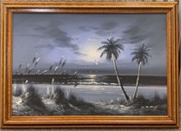 Florida Highwaymen Oil On Canvas, Signed M. Harry