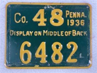 1936 PA RESIDENT METAL HUNTERS LICENSE: