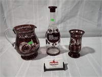 3 EGERMANN CZECH BOHEMIAN RUBY GLASS PCS