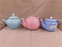3 teapots: Cameoware by Harker Pottery -