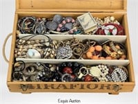 Wooden Crate filled with Costume & Craft Jewelry