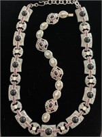 SIGNED MONET SILVER/RHINESTONES NECKLACE/BRACELET