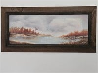 Fall Landscape w/ Geese in Rustic Frame Oil on
