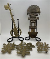 VTG Brass lot, Keyholder, Letters, Peru figure