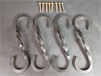 Four Twisted Wrought Iron S-Hooks