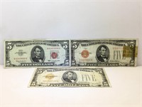 1928 $5 notes and 1963 $5 note 3 total