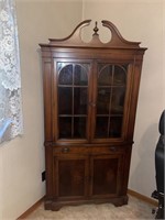 Antique wooden corner cabinet 38” wide 75” tall