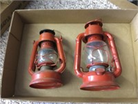 Flat of Two Vintage Red Kerosene Lamps
