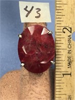 Boulder natural ruby faceted sterling silver ring