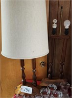 Pair Chiseled Base Wood Lamps w/Shades