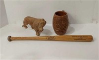 3 Wood Items: Lion, Cup, Mini Bat U7B