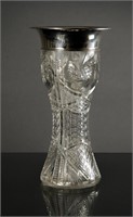 Cut Glass Vase with Sterling Silver Top C-1895