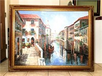 Oil on Canvas Venice Canal Painting