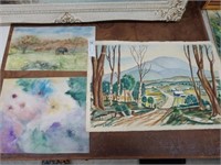 (3) Watercolor on Paper Paintings