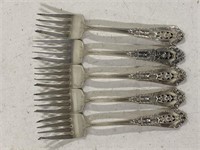 5 ROSE POINT CIRCA 1934 STERLING SILVER FORKS