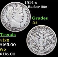 1914-s Barber Half Dollars 50c Grades f+