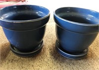 pair matching blue flower pots