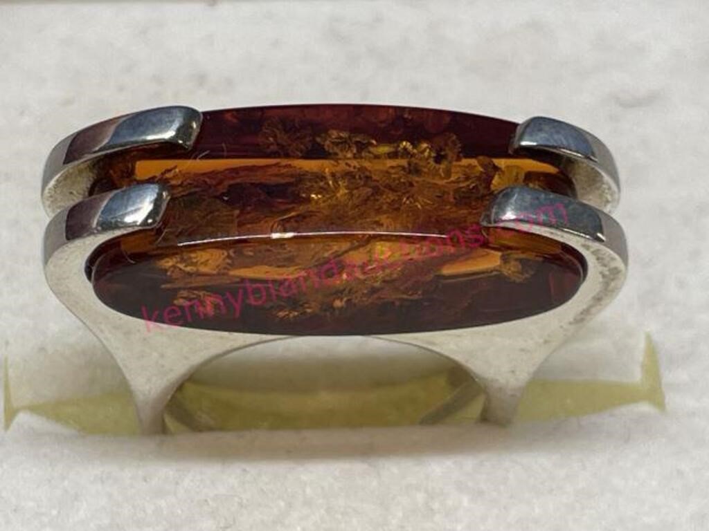 New sterling silver Baltic Amber ring sz 7 (11.0g)