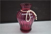 Pilgrim Glass Cranberry Ribbed Vase