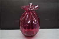 Large Pilgrim Glass Cranberry Ribbed Sack Vase