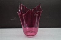 Large Pilgrim Glass Cranberry Handkerchief Vase