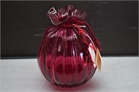 Pilgrim Glass Cranberry Ribbed Sack Vase