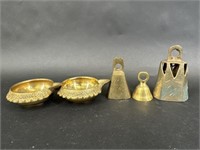 Brass Puja Diya, Brass Carved Miniature Bells