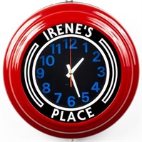 Irene's Place Round Neon Wall Clock