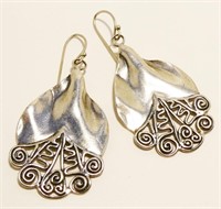 2" Israeli Sterling Silver Leaf Earrings 8.1g