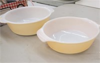 Pair of peach luster fire king round bowls