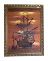 Lg. MCM Seascape Painting of Ship Signed Edita