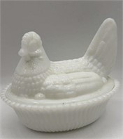 Milk Glass Hen on The Nest