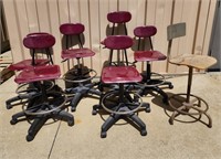 (6) Height Adjustable  Rolling Chairs, (1) Stool