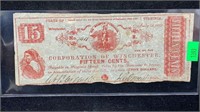 Local Currency: 1861 15 Cents Corp. of Winchester