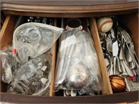 Drawer Lot of Miscellaneous Flatware and More