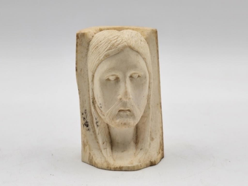 CARVED BONE WITH JESUS IMAGE - 2 7/8"