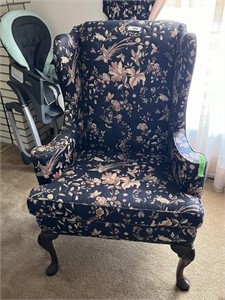 Pair of Matching Floral Wingback Chairs +