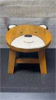 Child's Wooden Bear Face Stool 10" High
