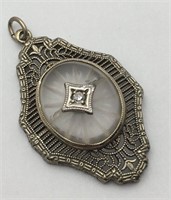 Antique Filigree 10k Gold & Diamond Pendant