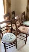 5 vintage, fabric seat chairs