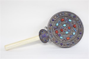 Chinese Enamel and Silver Hand Mirror