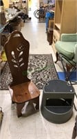 Pine stepping stool, plastic step in store with