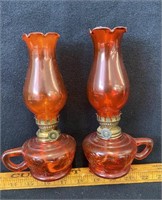 Pair of Minature Red Oil Lamps