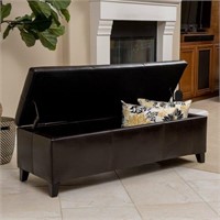 Noble House Faux Brown Leather Storage Ottoman