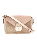 Longchamp Embossed Fur Trim Crossbody Bag