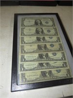 FRAME OF (7) $1 SILVER CERTIFICATES