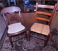 Walnut dinning chair w/ upholstered seat -